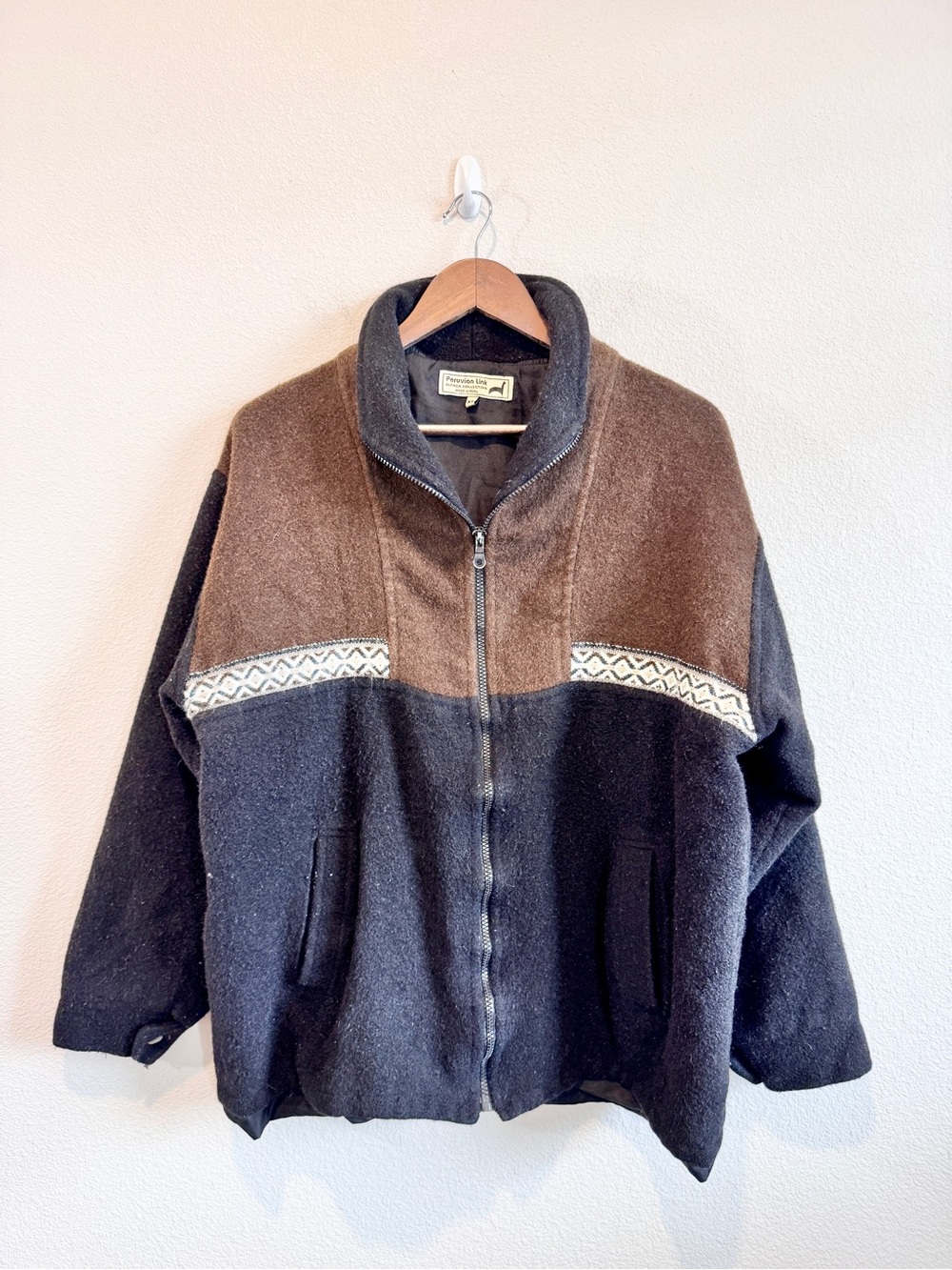 Peruvian Link Alpaca Jacket XL Brown Black Grandpa Core Après Ski Made Peru K68